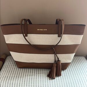 Michael Kors Brown and Cream Striped Tote